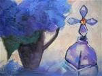 Flowe Painting, Daily Painting, Small Oil Painting, Floral Still Life, "Hydrangea and Cross Bottle" - Posted on Monday, January 12, 2015 by Carol Schiff