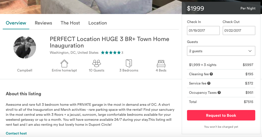 Screen capture from AirBnB