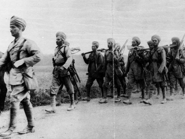 Indian infantrymen on the march in France during World War I. (Getty Images)