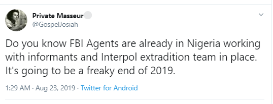 Man claims FBI Agents are already in Nigeria working with informants and Interpol extradition team after arrest of 77 Nigerians for fraud
