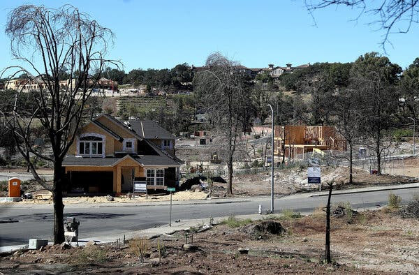 A new home on land burnt the previous year by the Tubbs Fire in Santa Rosa, Calif., in 2018.