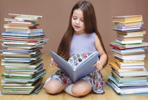 Girl reading in book mess