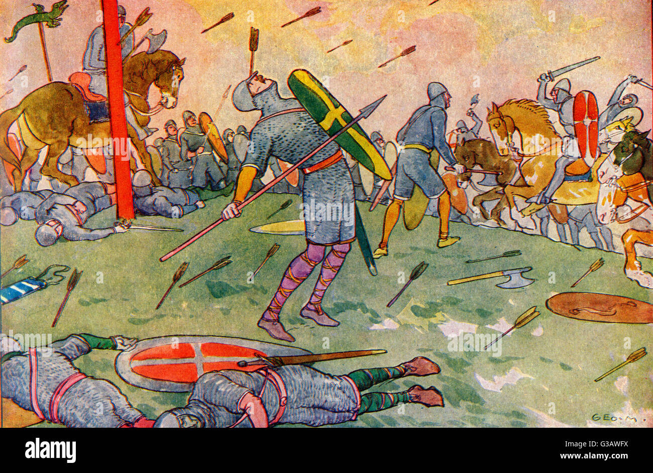 King Harold is killed by an arrow in the eye at the Battle of Hastings as