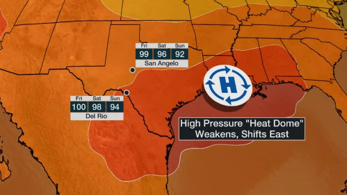 A map showing heat in Texas.