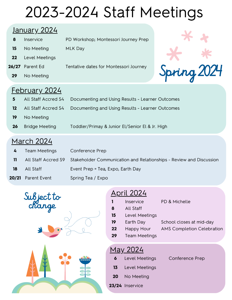 2023-2024 Staff Meeting Schedule