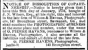 Wilson & Havens Dissolution 1876