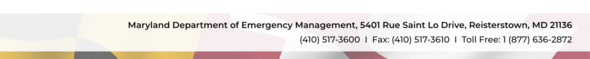 Footer with a flag image, showing the address of the Maryland Department of Emergency Management