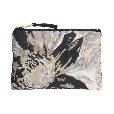 Luxe Jacquard Purse - Black & Metallic Floral - 10.5cm
