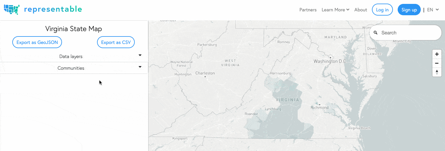 Representable provides data layers with Congressional districts, state senate and counties to make it easier to draw communities of interest.