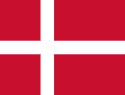 Red with a white cross that extends to the edges of the flag; the vertical part of the cross is shifted to the hoist side