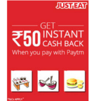Rs. 50 PayTM Cashback at Justeat