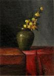 Yellow Flowers in Green Vase - Posted on Wednesday, March 25, 2015 by Houra Alghizzi