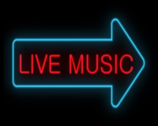 Live Music Neon glowing arrow sign