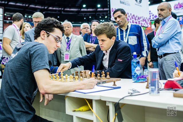 Caruana Fabiano vs Carlsen Magnus - picture by Andreas Kontokanis