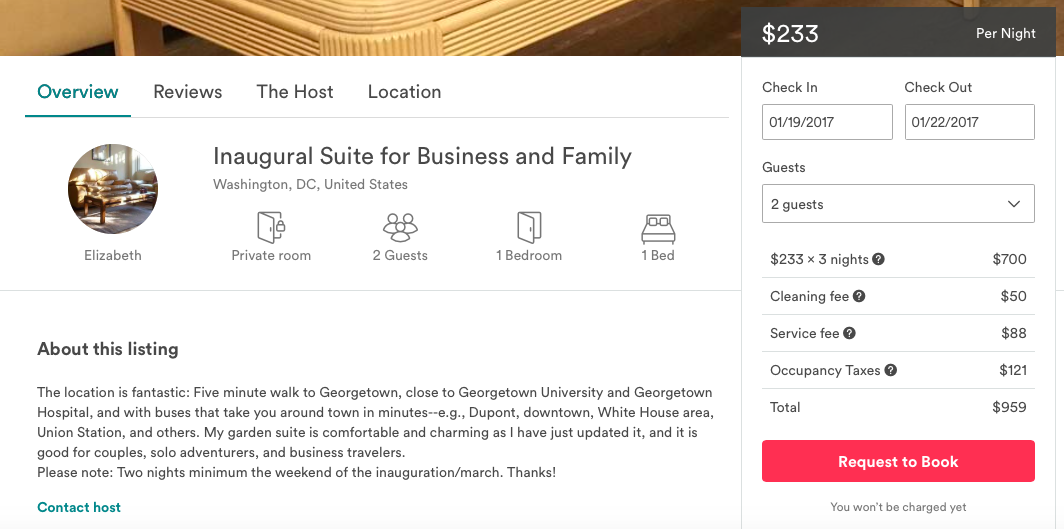 Screen capture from AirBnB