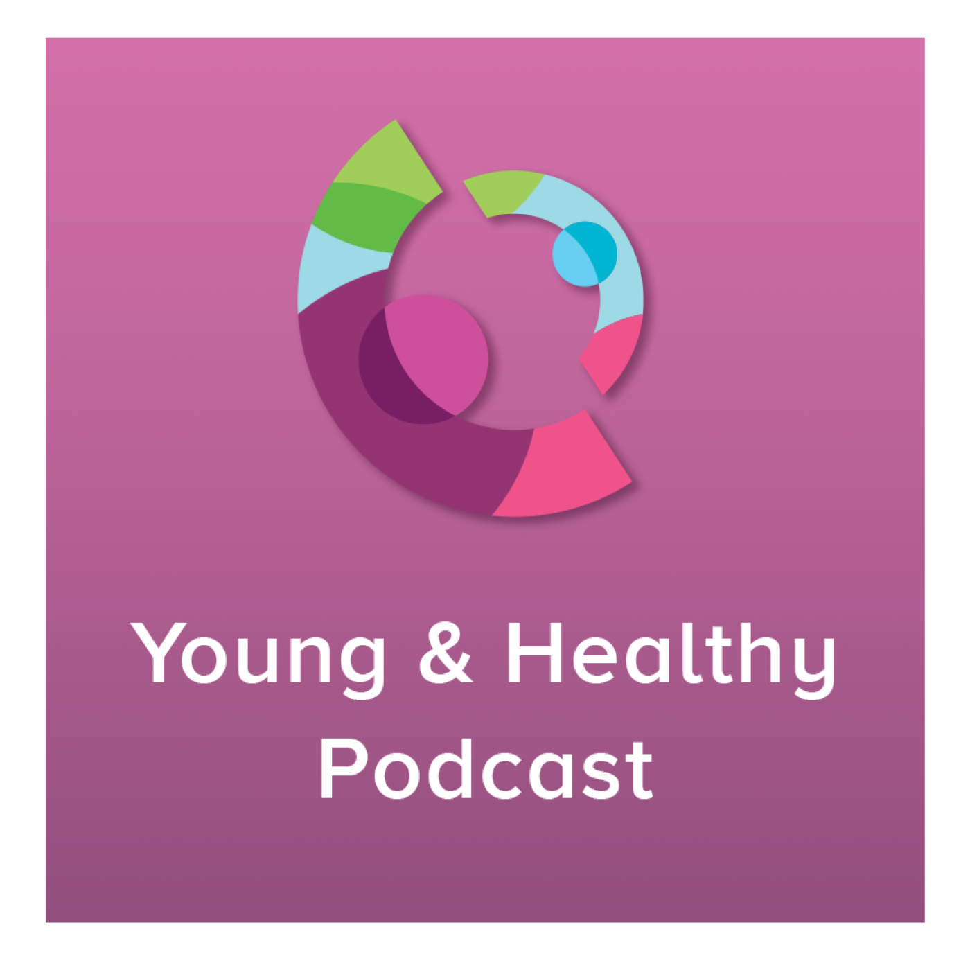 A colorful symbol on purple background. Text: Young & Healthy Podcast