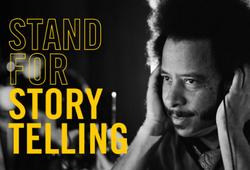 Photo of Boots Riley. Text overlay reads ‘Stand for Storytelling.’