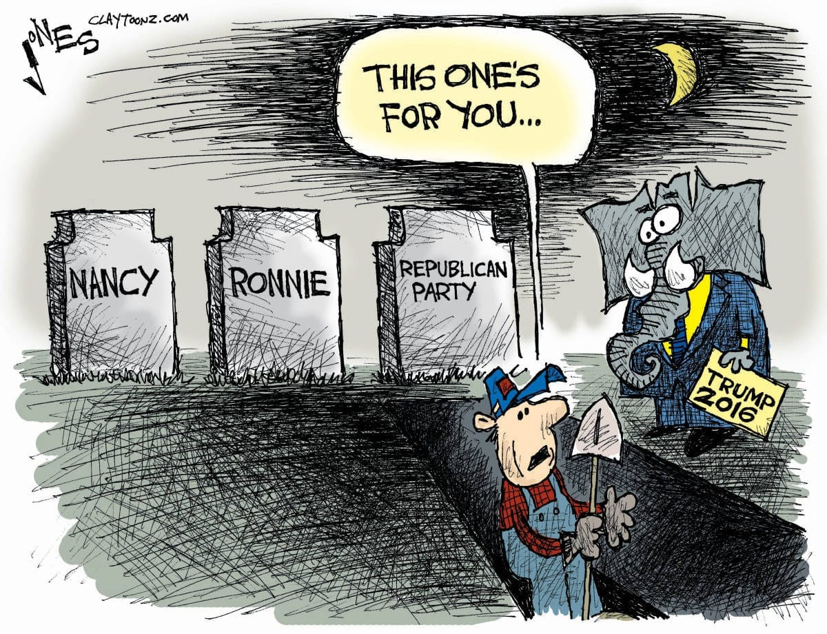 Cartoon showing the death of the Republican party.