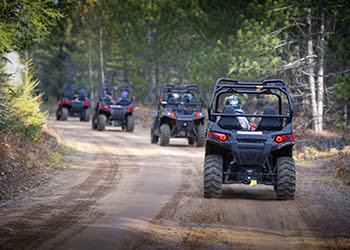 a line of ORVs riding a trail