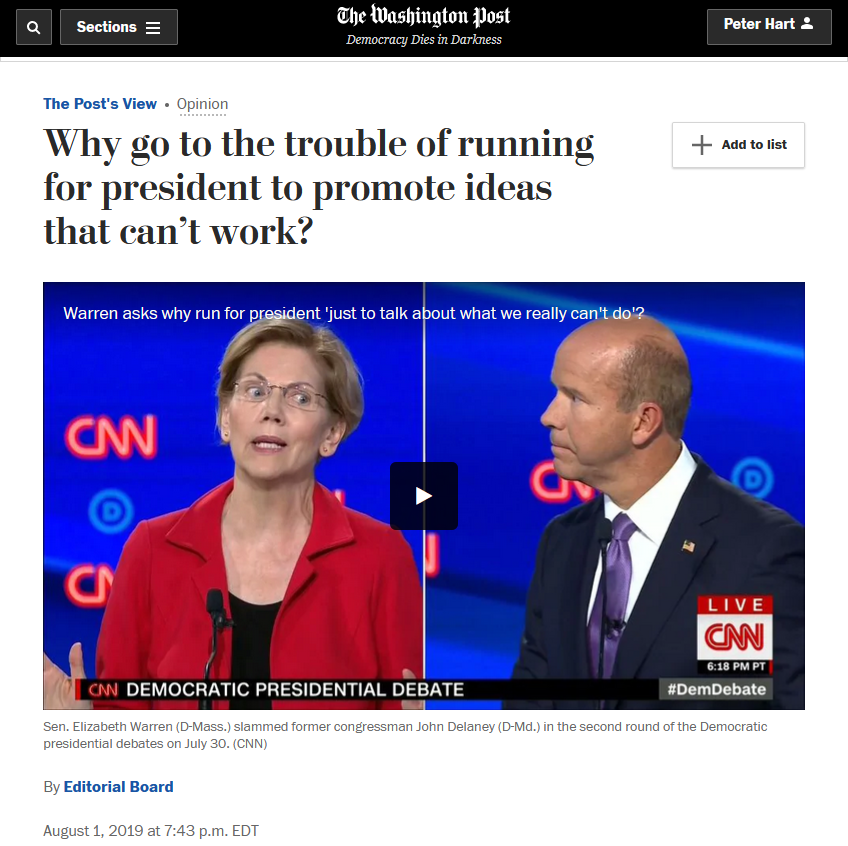 WaPo: Why go to the trouble of running for president to promote ideas that can’t work?