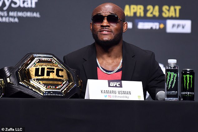 Nigerian UFC star, Kamaru Usman and Jorge Masvidal come face to face ahead of their highly-anticipated rematch on Saturday (photos)