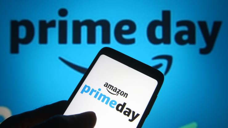 A smart phone reads, ''Amazon Prime Day''