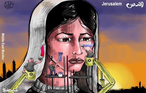 Judaisation of Jerusalem - Cartoon [Sabaaneh/MiddleEastMonitor]