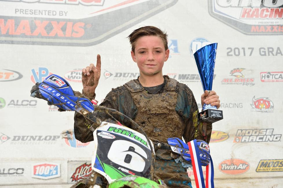 Tommy Fortune found himself on the top step of the podium at his first GNCC race of 2017 in the 9 a.m. bike youth race.