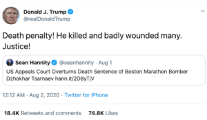Trump on Boston Marathon jihad murderer: ‘The Federal Government must again seek the Death Penalty’