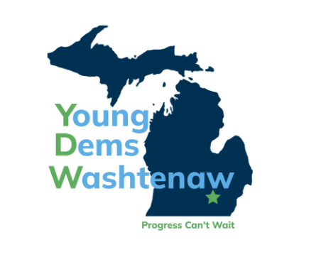 Young Dems logo: state of michigan with a star in the location of washtenaw county. 