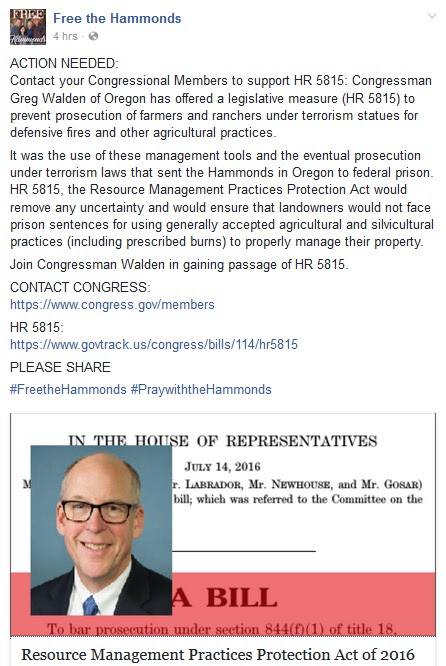 Free the Hammonds! Support Greg Walden's HR5815 Resource Management Practices Protection Act Free the Hammonds! Support Greg Walden's HR5815 Resource Management Practices Protection Act