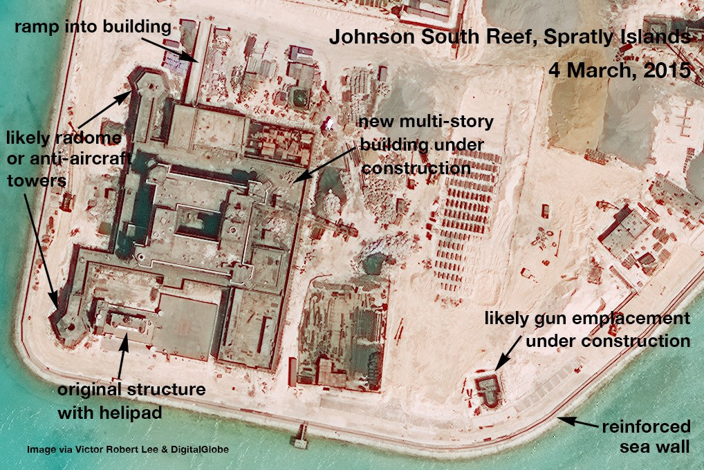 Satellite image analysis South China Sea reclamation in Spratly Islands