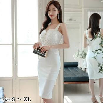 GRAXIAグラシア/ミディアムドレス/ホワイト S-XL/レディース/肌魅せで大人の魅力を存分に発揮できるホワイトドレス