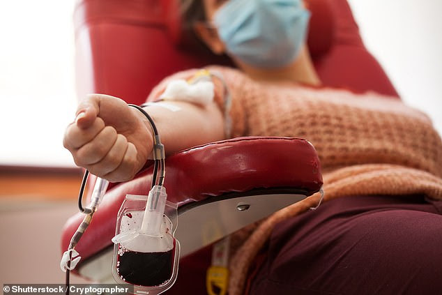 Antibodies made by the body to fight COVID-19 — the transfusion of which is being trialled as a treatment for other, more severe patients — fade rapidly after recovery. Pictured, a recovering coronavirus patient donated blood plasma for transfusion into a patient with a severe case