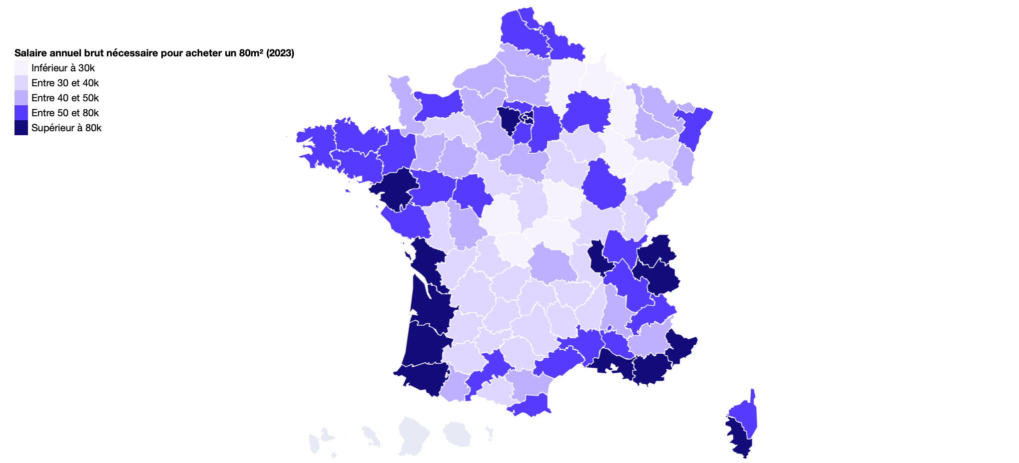 [Carte] Combien faut-il gagner pour acheter un appartement de 80m² en France en 2023 ?
