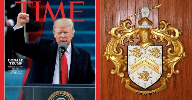 Trump proudly features the penetrating spear tip on his family’s coat of arms and made the hand gesture numerous times upon winning the presidential election (foto Before It's News)