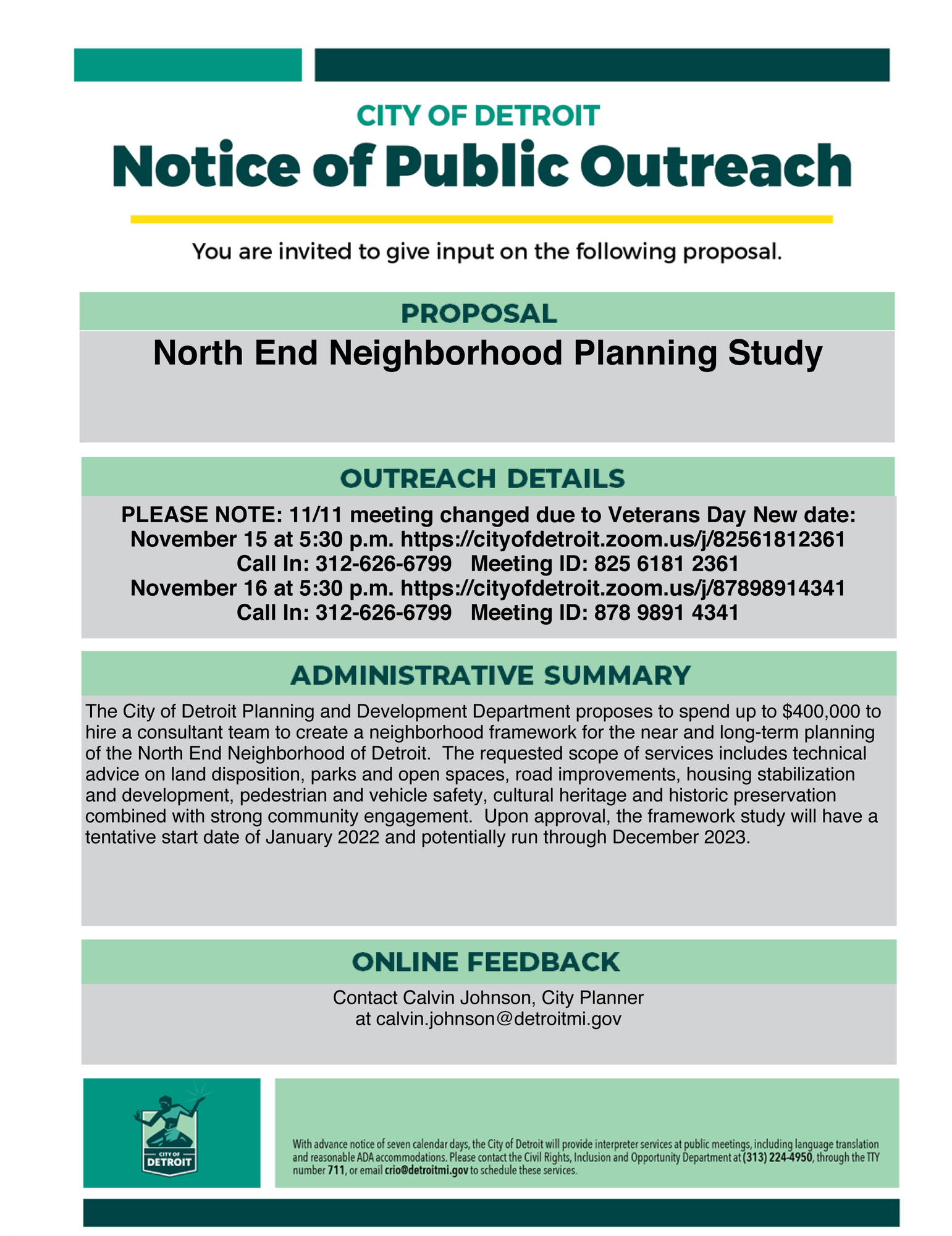 North End Neighborhood Planning Study - Nov. 15 & 16