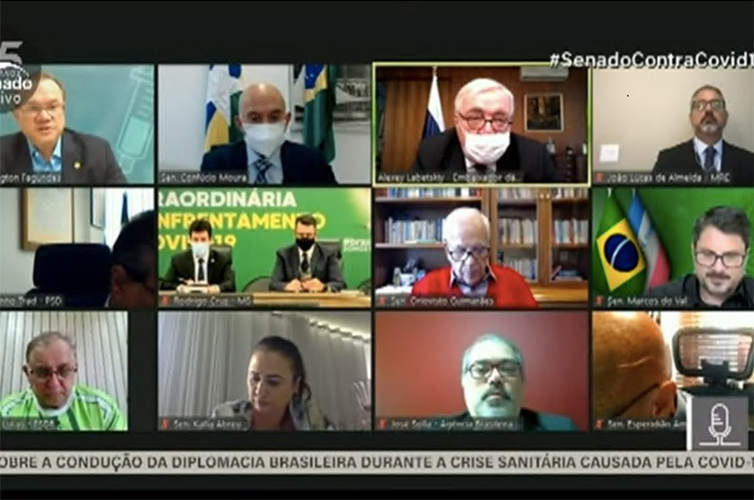 Reprodução/TV Senado Senadores e convidados em reunião remota da Comissão Temporária da Covid-19, nesta segunda.
