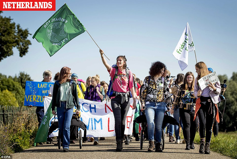 Students take part in a demonstration part of the Fridays for Future global climate strike, in Wageningen, The Netherlands