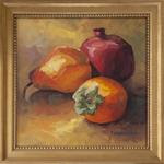 Pear, Pom and Persimmon Still llife painting - Posted on Friday, December 12, 2014 by Deb Kirkeeide