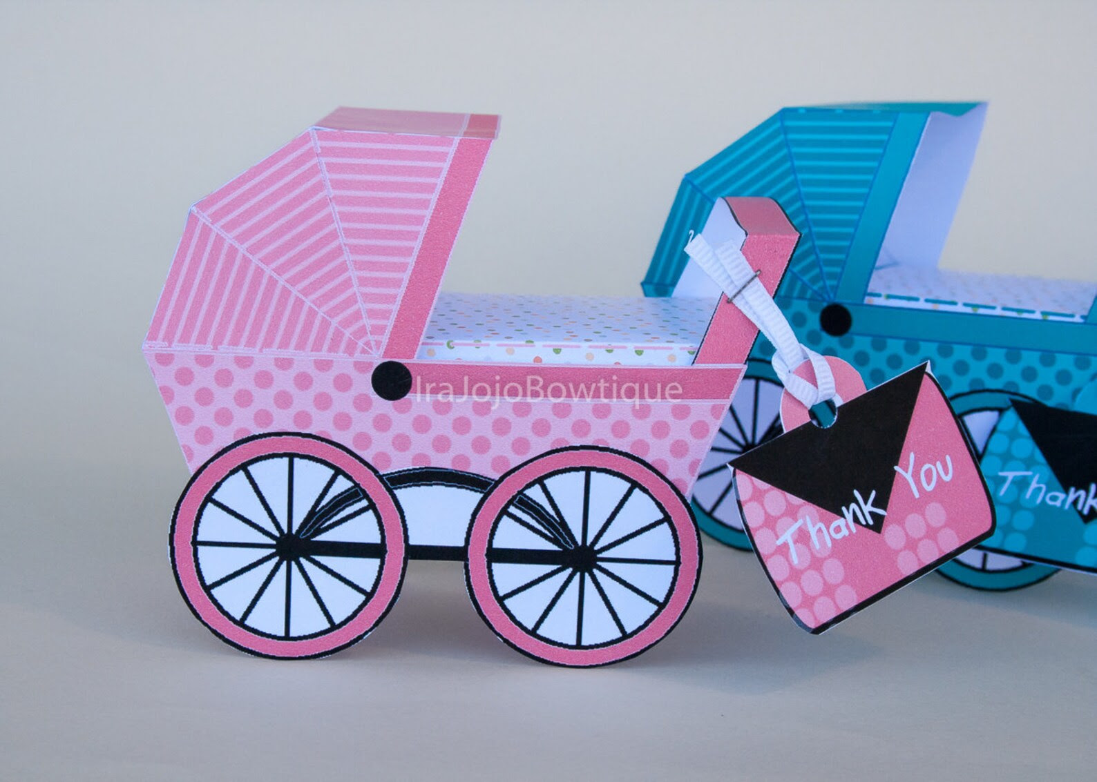 Baby Carriage Favor Box Set Green & Rose PinkBaby Shower Etsy