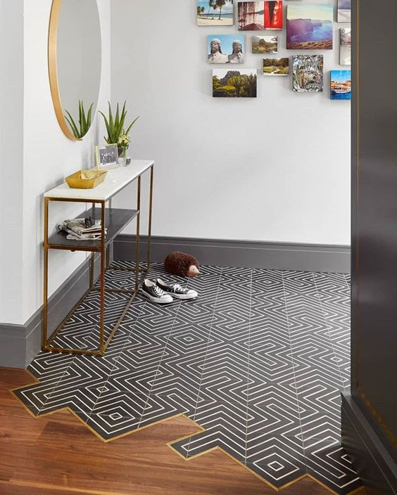 wood + tile pairing. we like the way this installation takes advantage of our zenith pattern and transitions into wood. #wood #tiles…