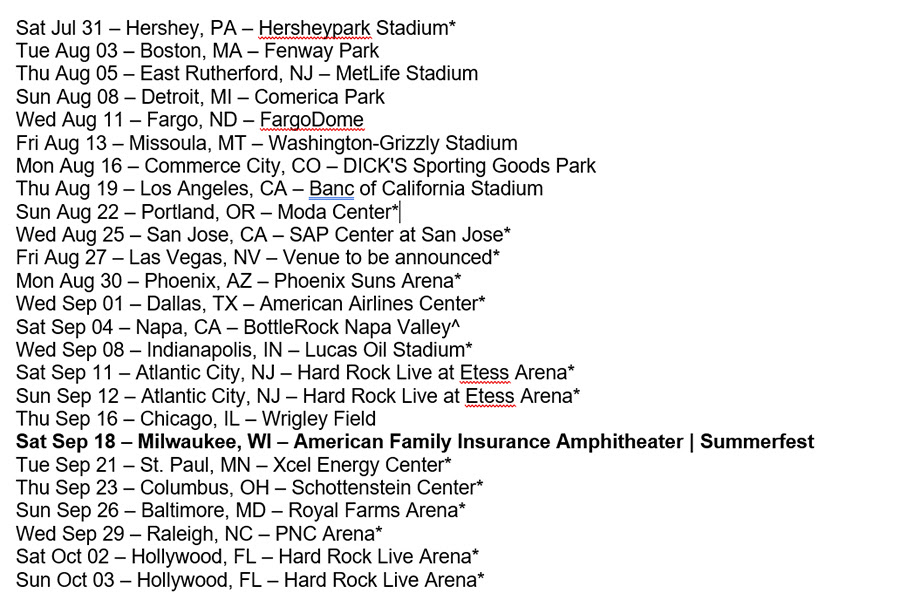 Guns N Roses Concert dates