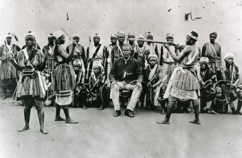 Agojie women posing for a photograph, circa 1890
