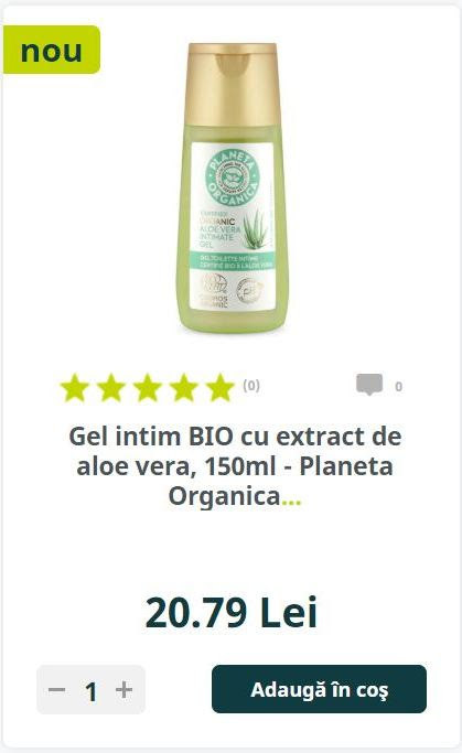 Gel intim BIO cu extract de aloe vera, 150ml - Planeta Organica...