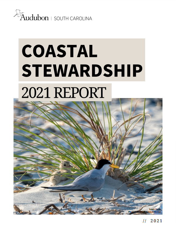 Front cover of report, white background, black text written, Coastal Stewardship 2021 Report