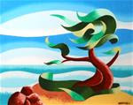 Mark Webster - Abstract Geometric Landscape Oil Painting - Cypress Tree Seascape #3 - Posted on Sunday, December 21, 2014 by Mark Webster