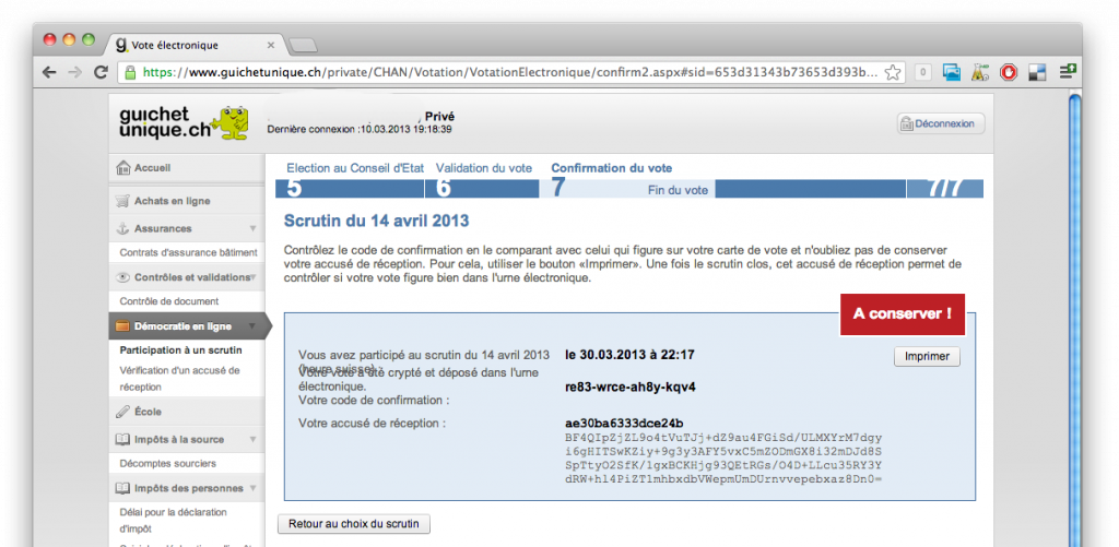 accuse de réception vote électronique suisse scytl