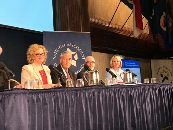 State Superintendent Jillian Balow sits at a table with her counterparts from the Department of Defense Education Activity, California, and Florida for a panel discussion at the National Press Club in Washington, DC.