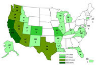 12192013 map showing case count of Salmonella Heidelberg linked to Foster Farm chickens